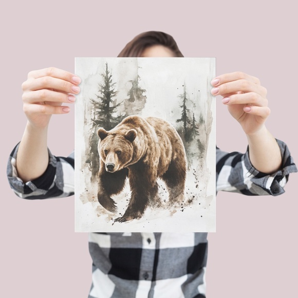 Watercolor Brown Bear Portrait Wall Art Illustration Print Poster Unframed - Picture 5 of 9